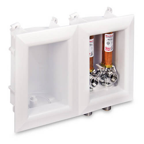Main product image of Ox Box Washing Machine Outlet Box w/ Mini-Rester Water Hammer Arresters Standard Pack - 1/2" Female Sweat