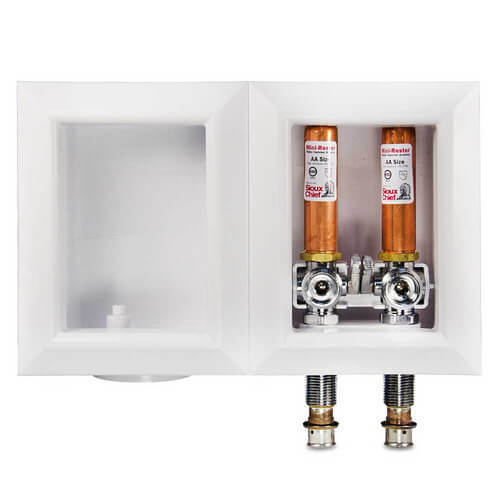 OxBox Washing Machine Outlet Box w/ Water Hammer Arrestor - 1/2" Viega PEX Press Connection (Lead Free)