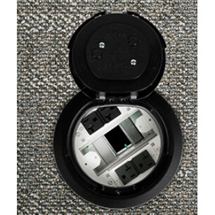 6" Evolution Surface Style Poke-Thru Device, Pre-Wired Dual Service, 3 Outlets (Black)