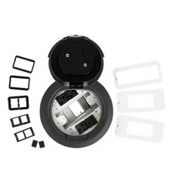 Main product image of 6" Evolution Surface Style Poke-Thru Device, Pre-Wired Dual Service, 3 Outlets (Gray)
