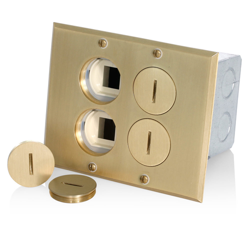 Main product image of Floor Box Assembly w/ (1) 20A Low Vage Tamper-resistant Outlet/receptacle And (1) Quickport Insert, Brass