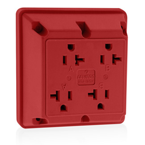 Main product image of 4-in-1 Quadruplex Receptacle Outlet,  20A, 125V Side Wire, NEMA 5-20R, 2-Pole, 3-Wire, Red