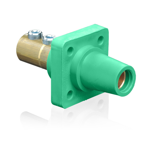 Main product image of 16 Series Female Panel Receptacle, Cam-Type, 90-Degree, Double Set Screw, Taper Nose, 400A Max, 2/0-4/0 AWG (Green)