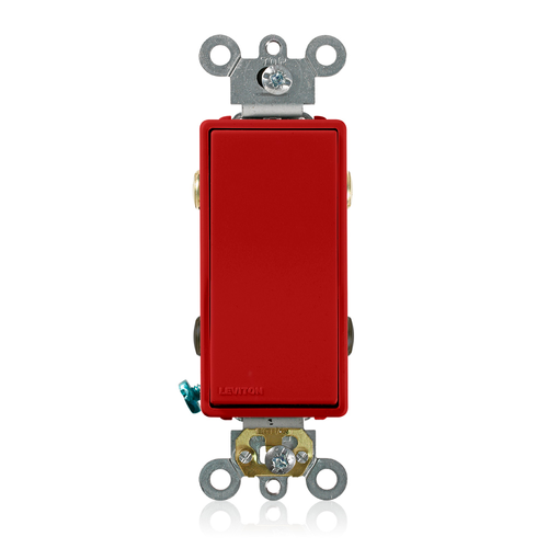 Main product image of 20A, 120/277V Decora Plus Rocker 4-Way AC Quiet Switch, Commercial Spec Grade, Self Grounding, Back & Side Wired, RED