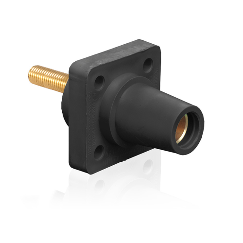 Main product image of 16 Series Female Panel Receptacle, Cam-Type, 90-Degree, Threaded Stud Length, 1.5", Taper Nose, 400A Max, Cable Range, #2 to 4/0 AWG (Black)