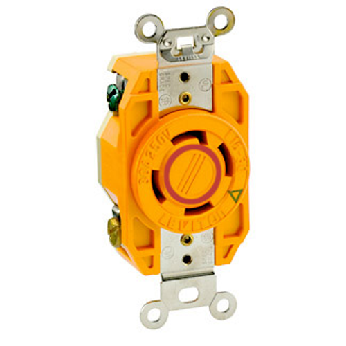 Main product image of 30A, 250V 3-Phase, NEMA L15-30R, 3P, 4W, Flush Mtg Locking Receptacle, Isolated Ground, V-0-MAX (Orange)
