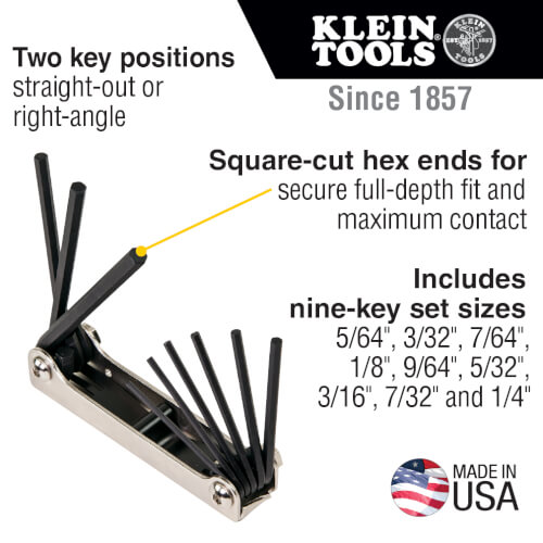 Main product image of 9 Piece Folding Hex Key Set (5/64" to 1/4")