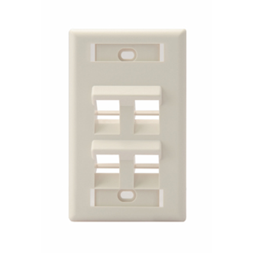 Main product image of Angled Single-Gang Quickport, Wallplate w/ ID Windows, 4-port (Light Almond)