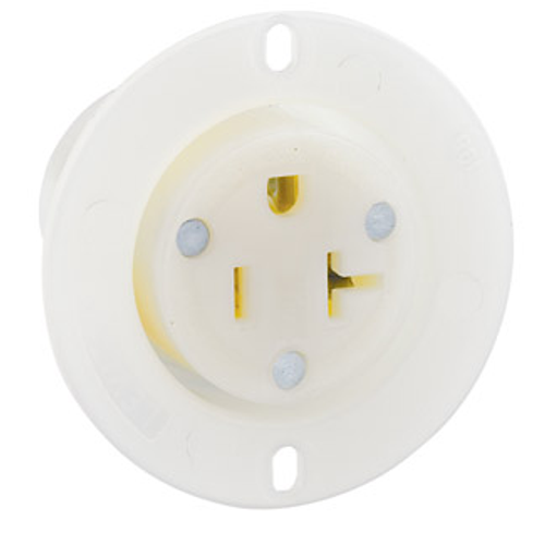 Main product image of 20A, 125V NEMA 5-20R, 2P, 3W, Flanged Outlet Receptacle, Straight Blade, Grounding, Back Wired, Thermoplastic Nylon Strap (White)