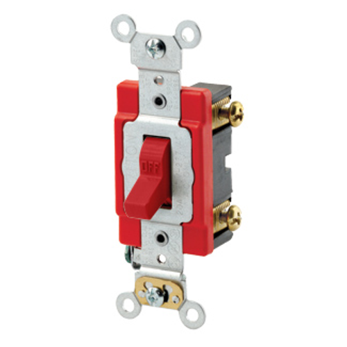 Main product image of 20A, 120/277V Toggle Double-pole AC Quiet Switch, Extra Heavy Duty Spec Grade, Self Grounding, Back & Side Wired (Red)