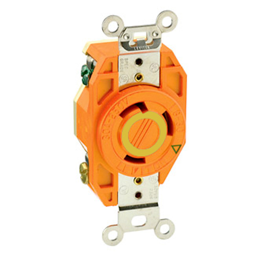 Main product image of 30A, 125V NEMA L5-30R, 2P, 3W, Flush Mtg Locking Receptacle, Isolated Ground, V-0-MAX (Orange)