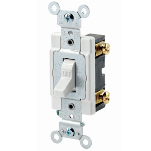 Main product image of 20A, 120/277V Toggle Single-pole AC Quiet Switch, Heavy Duty Spec Grade, Grounding, Back & Side Wired (White)