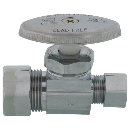 Main product image of 1/2" Nom Compression x 3/8" OD Compression Straight Stop Valve - Lead Free (Chrome)