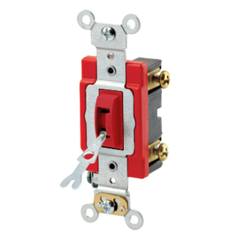 Main product image of 20A, 120/277V Toggle Locking Single-pole AC Quiet Switch, Self Grounding, Back & Side Wired, (Red)