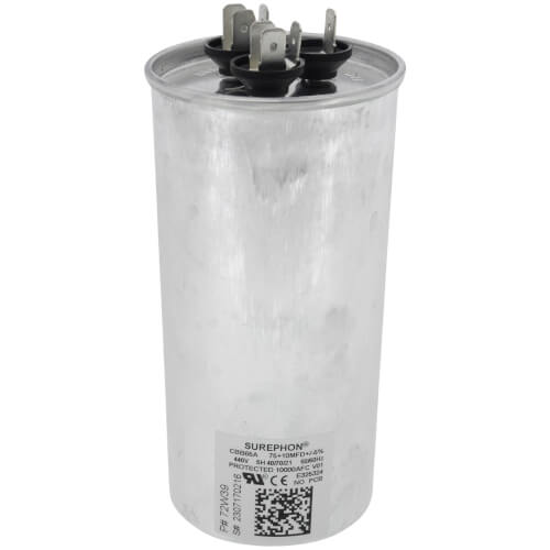 Main product image of 75/10 Microfarad Round Dual Run Capacitor 440v