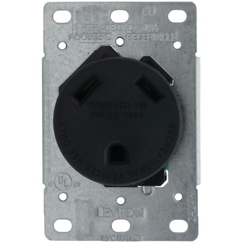 Main product image of Flush Mount Receptacle for Recreational Vehicles, 30A, 2P, NEMA TT-30R - Black (125V)
