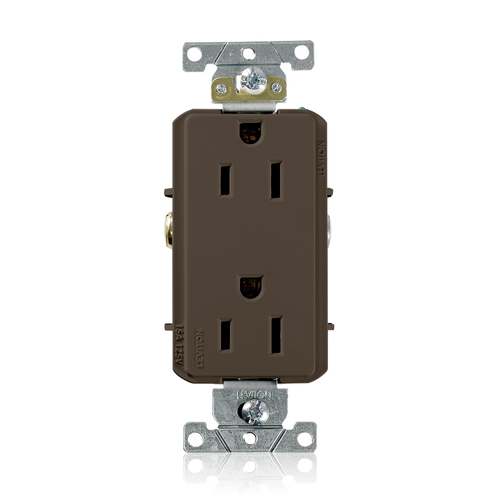 Main product image of Decora Plus Duplex Receptacle Outlet,  Smooth Face, 15A, 125V Side Wire, NEMA 5-15R, 2-Pole, 3-Wire, Self-Grounding (Brown)