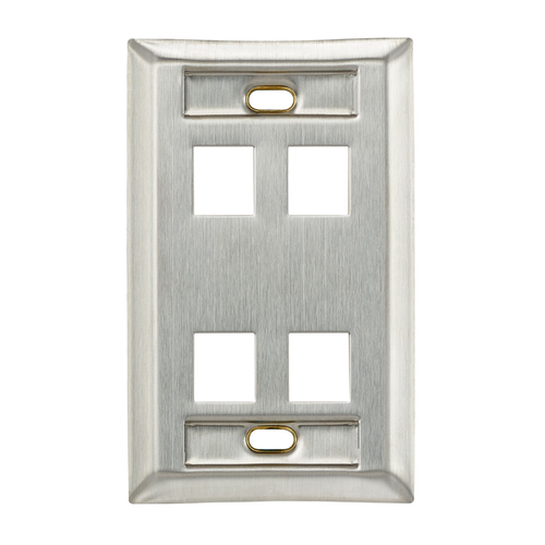 Main product image of Stainless Steel Quickport, Wallplate, Single-Gang, 4-port, w/ ID Windows