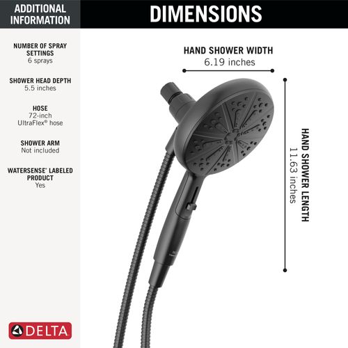 Main product image of 6-Setting Suredock Magnetic Hand Shower (Matte Black), 75613BL