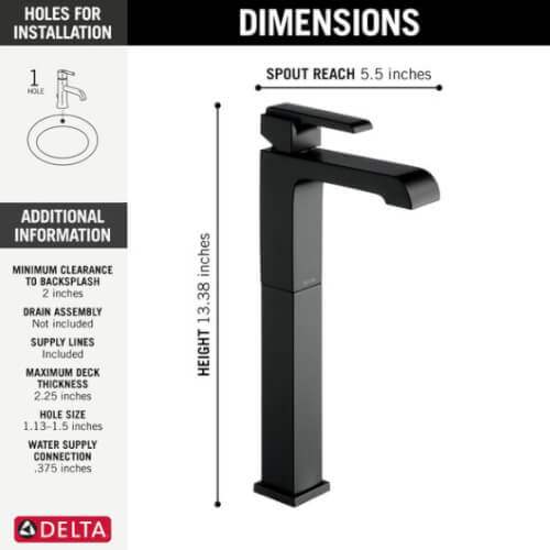 Main product image of Ara Single Handle Vessel Bathroom Faucet (Matte Black), 767LF-BL