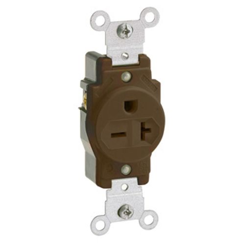 Main product image of Single Receptacle Outlet,  Indented Face, 20A, 250V Back or Side Wire, NEMA 6-20R, 2-Pole, 3-Wire, Self-Grounding (Brown)
