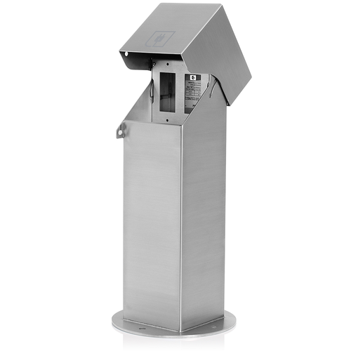 Main product image of 2-Gang 18" Stainless Steel Power Pedestal, Surface Mount, NEMA 3R, Lockable Hinged Top, Self-Closing Lid, Brushed, Stainless Steel
