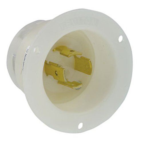 Main product image of 20A, 277/480V 3-Phase Y, NEMA L19-20P, 4P, 4W, Flanged Inlet Locking Receptacle, Non-Grounding (White)