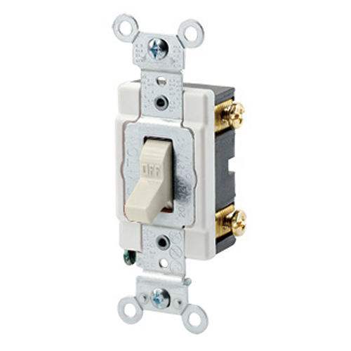 Main product image of 20A, 120/277V Toggle Single-pole AC Quiet Switch, Grounding, Back & Side Wired, (Light Almond)