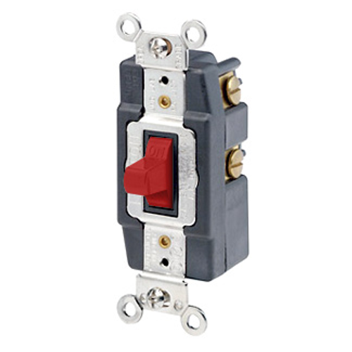 Main product image of 20A, 120/277V Toggle Double-throw Ctr-off Momentary Contact Single-pole AC Quiet Switch, Grounding, Back & Side Wired (Red)