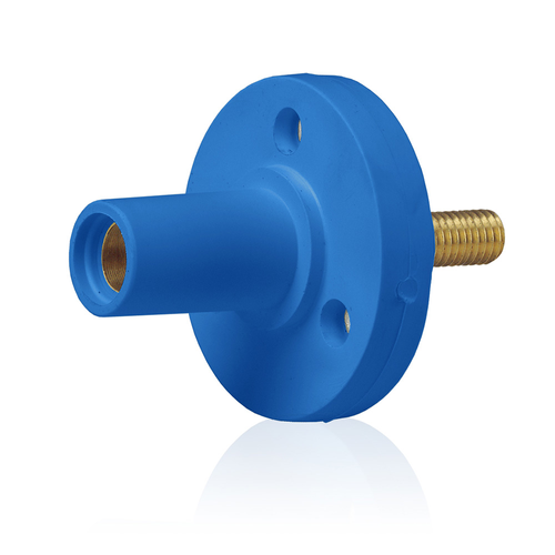 Main product image of 15 Series Cam-Type Female Panel Mount Receptacle, 0.75" Threaded Stud Termination, 90-Degree, #8, #2 AWG, 150A Max, Type 3R When Mated (Blue)