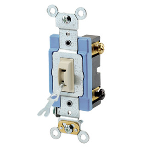 Main product image of 15A, 120/277V Toggle Locking 3-way AC Quiet Switch, Self Grounding, Back & Side Wired, (Ivory)