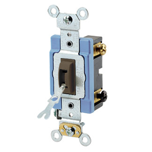 Main product image of 15A, 120/277V Toggle Locking 3-way AC Quiet Switch, Self Grounding, Back & Side Wired(Brown)