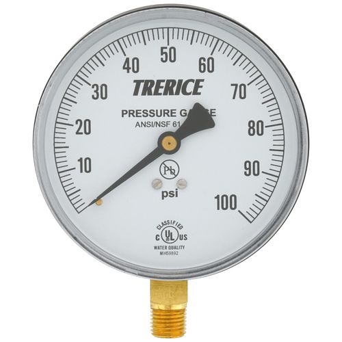 Main product image of 800B, 4" Dry Utility Pressure Gauge with Lower Mount, 1/4 NPT (0-100 PSI)