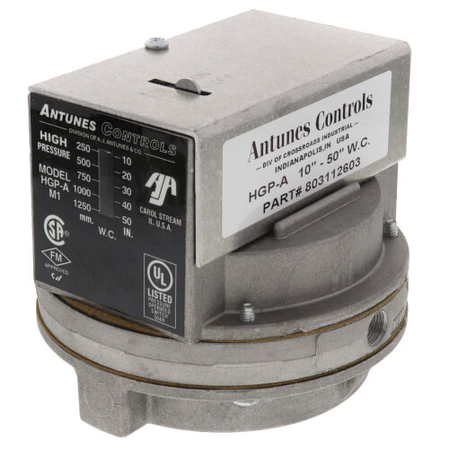 Antunes & Company Range 5 to 28 W.C 5 to 28 W.C AJ Antunes 803112602 Model Hgp-A Single High Gas Pressure Switch Range A J Manual Reset Antunes & Company Range 5 to 28 W.C 5 to 28 W.C AJ Antunes 803112602 Model Hgp-A Single High Gas Pressure Switch Range A J Manual Reset