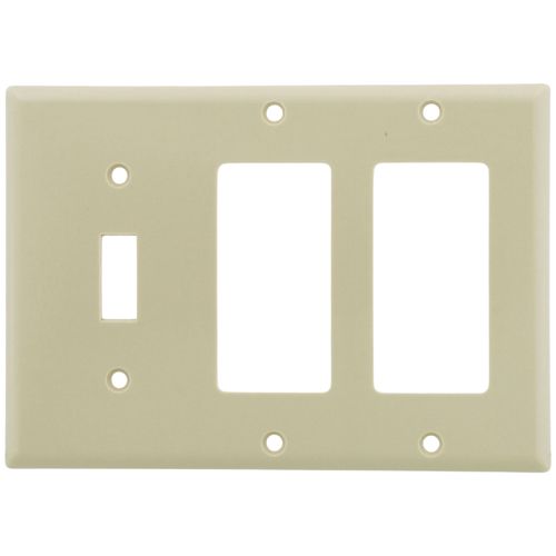 Main product image of 3-Gang Electrical Wall Plate, Combo, 2 Decora & 1 Toggle (Ivory)