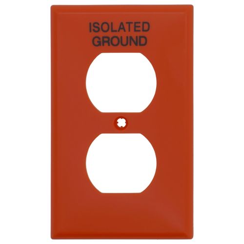 Main product image of 1-Gang Electrical Wall Plate, Nylon, Duplex, Engraved 'Isolated Ground' (Orange)