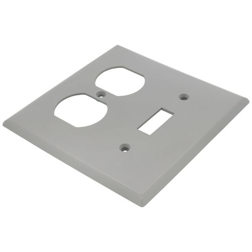 Main product image of 2-Gang Electrical Wall Plate, Nylon, Combo - Toggle Switch & Duplex (Grey)