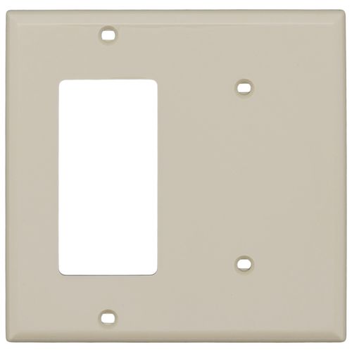 Main product image of 2-Gang Electrical Wall Plate Combo, 1 Blank & 1 Decora/GFCI, Strap Mount (Ivory)
