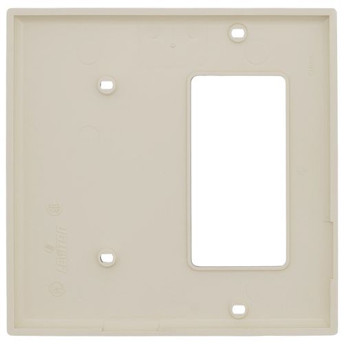 Main product image of 2-Gang Electrical Wall Plate Combo, 1 Blank & 1 Decora/GFCI, Strap Mount (Ivory)