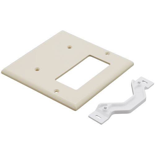 Main product image of 2-Gang Electrical Wall Plate Combo, 1 Blank & 1 Decora/GFCI, Strap Mount (Ivory)