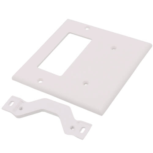 Main product image of 2-Gang Electrical Wall Plate Combo, 1 Blank & 1 Decora/GFCI, Strap Mount (White)