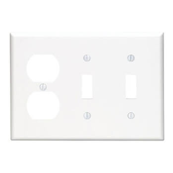 Main product image of 3-Gang Electrical Wall Plate, Nylon, Combo, 2 Toggle Switches, Duplex (White)
