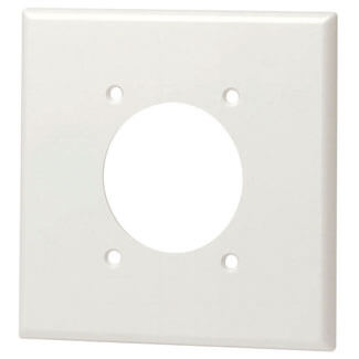 Main product image of 2-Gang 2.15" Dia. Device Receptacle Wall Plate, Flush Mount, Nylon (White)