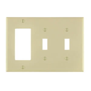 Main product image of 3-Gang Electrical Wall Plate, Combo, Nylon, 2 Toggle & 1 Decora (Ivory)