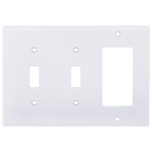 Main product image of 3-Gang Electrical Wall Plate, Combo, Nylon, 2 Toggle & 1 Decora (White)