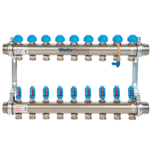 Main product image of D3803008SS, 9 Loop, 1" Stainless Steel Hi Flow Radiant Heat Manifold