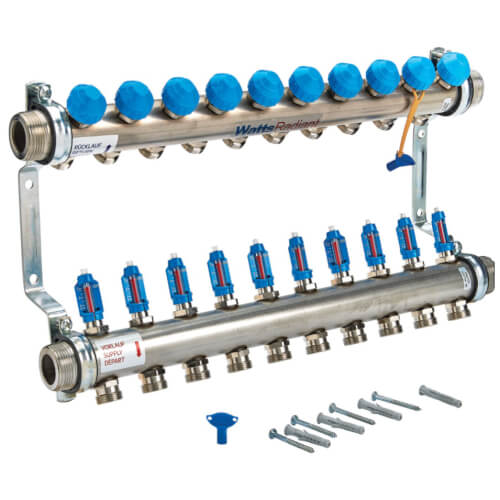 Main product image of D3807610SS, 10 Loop, 1-1/2" Stainless Steel Hi Flow Radiant Heat Manifold