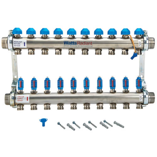Main product image of D3807610SS, 10 Loop, 1-1/2" Stainless Steel Hi Flow Radiant Heat Manifold