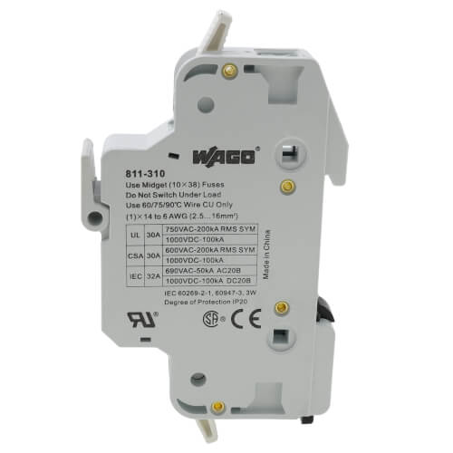 811310 WAGO 811310 2Conductor Fuse Holder for Cylindrical Midget Fuses, 1Pole w/o Blown