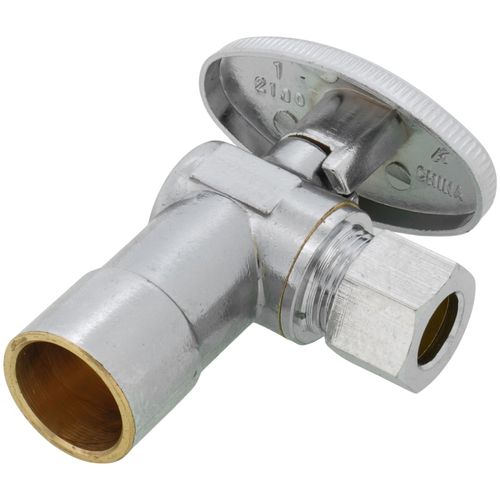 Main product image of 1/2" Nominal Sweat x 3/8" OD Compression Angle Stop Valve - No Lead (Chrome)